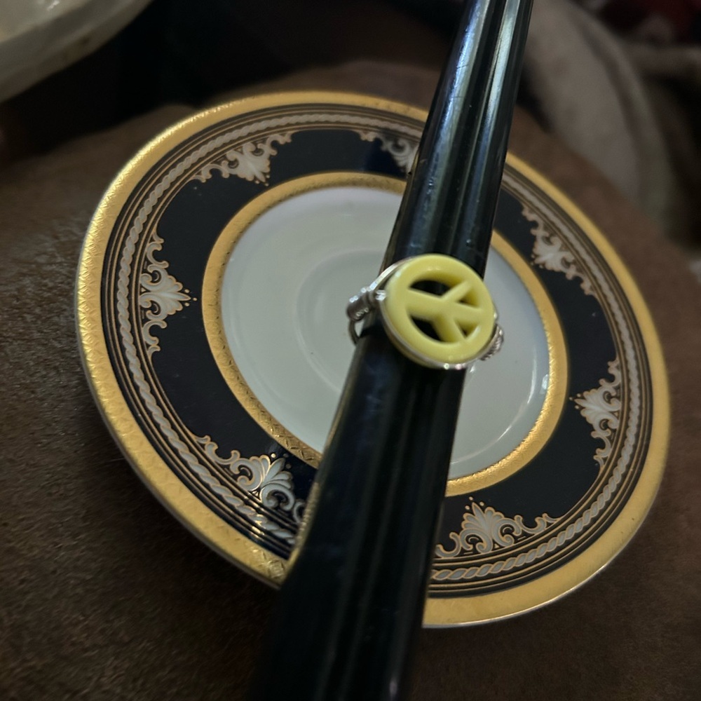 Wire Wrapped Yellow Peace Sign Ring